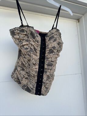 Lace Ruched Cami Top in Beige and Black